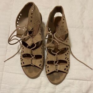 Stylish Tan Lace-Up Wedges